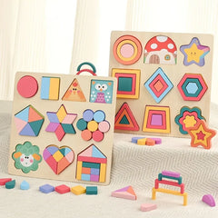 Children DIY Geometric Shape Color Matching Game Toys Wooden 3D Jigsaw Puzzle Block for Boy Girl Christmas Birthday Gift