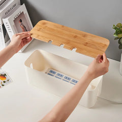 Cable Management Box Bamboo Cover Wire Junction Board Storage Box Hide Wires Power Strips Desk Computer Cable Organizer Box