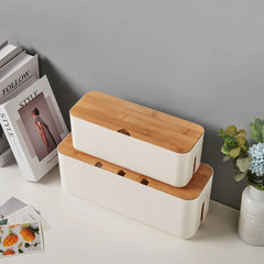 Cable Management Box Bamboo Cover Wire Junction Board Storage Box Hide Wires Power Strips Desk Computer Cable Organizer Box
