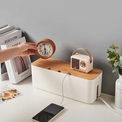 Cable Management Box Bamboo Cover Wire Junction Board Storage Box Hide Wires Power Strips Desk Computer Cable Organizer Box