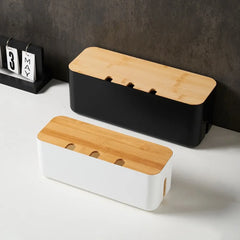 Cable Management Box Bamboo Cover Wire Junction Board Storage Box Hide Wires Power Strips Desk Computer Cable Organizer Box