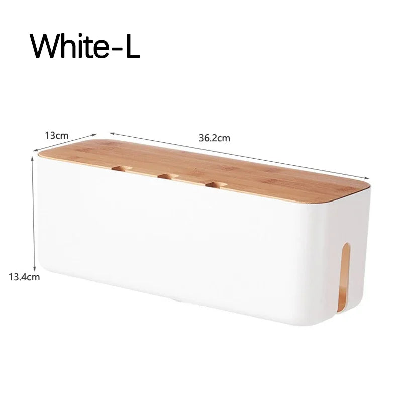 Cable Management Box Bamboo Cover Wire Junction Board Storage Box Hide Wires Power Strips Desk Computer Cable Organizer Box